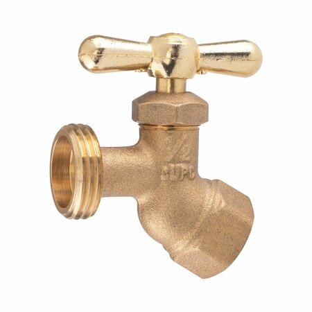 HAUSEN 1/2-inch FIP x 3/4-inch MHT Brass No-Kink Angled Hose Bibb Valve with Tee Handle Shutoff HA-HB101-1